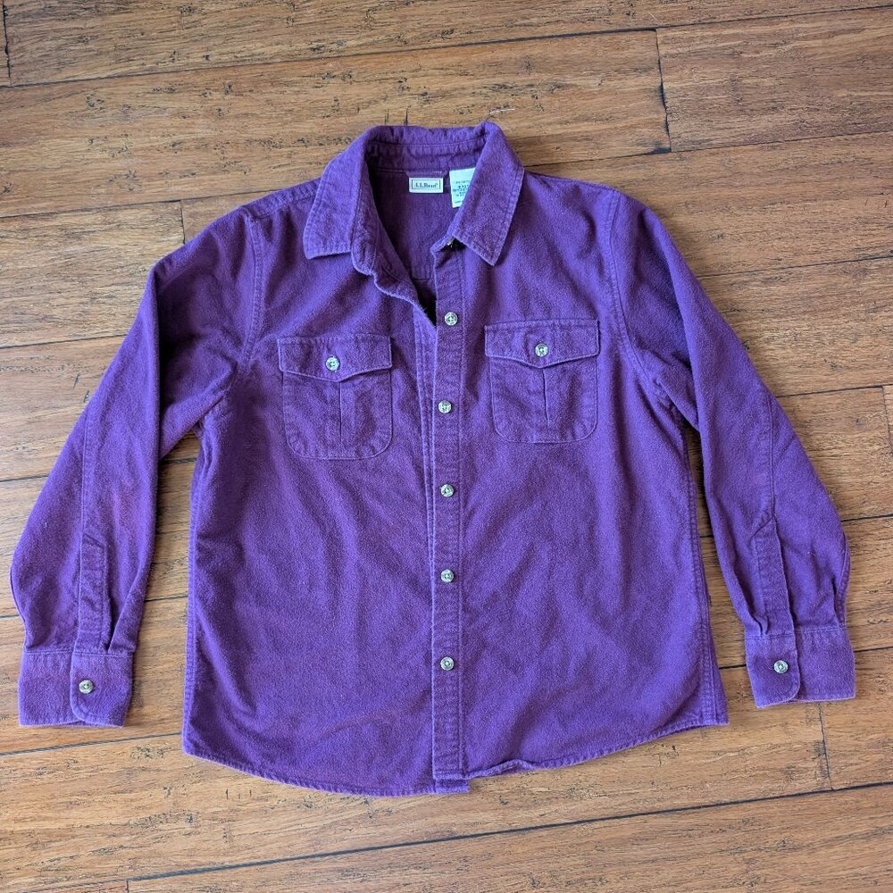 Vintage L.L. Beach Petite Small Purple Flannel 100% Cotton